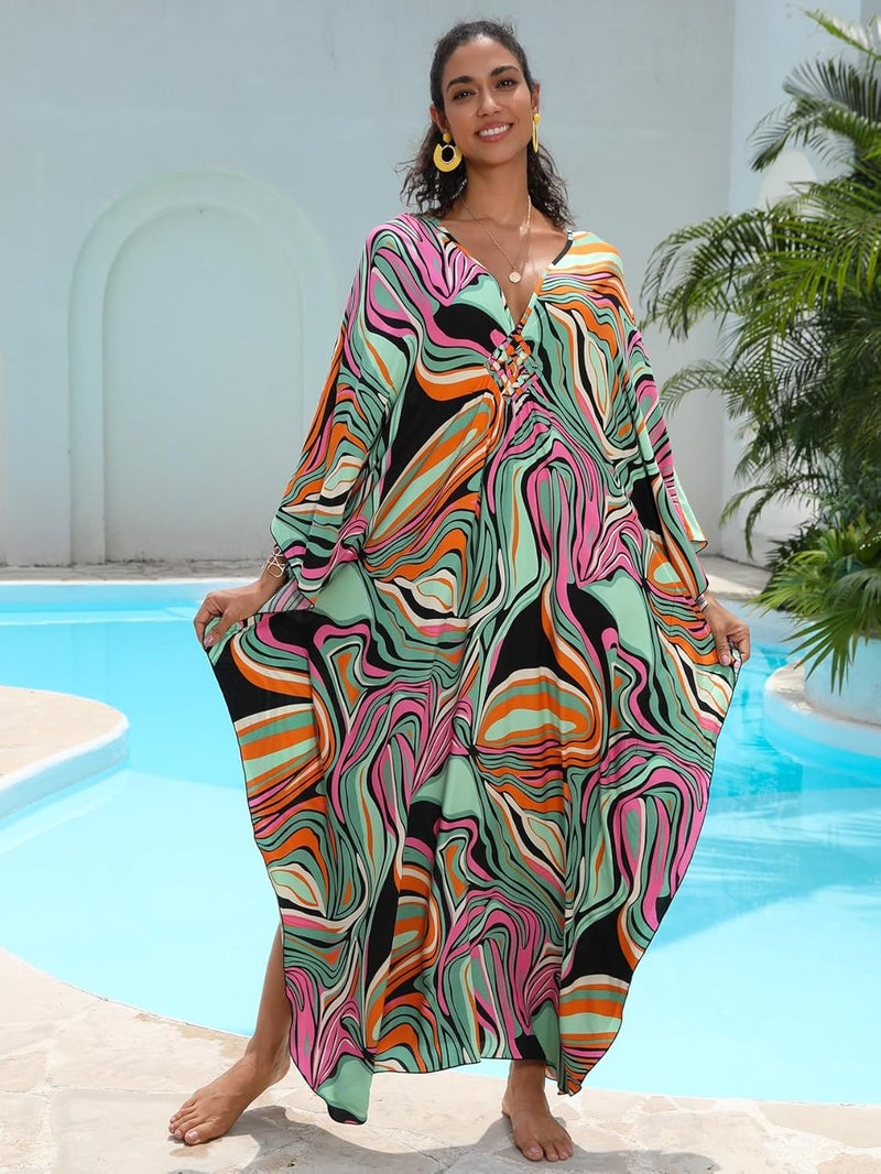 KEYLORTING Women's Plus Size Kaftan Dress – Plus Size Maxi Dress Moo Moos Beach Cover Up,Bathing Suit Cover-Up Loungewear - Image 2